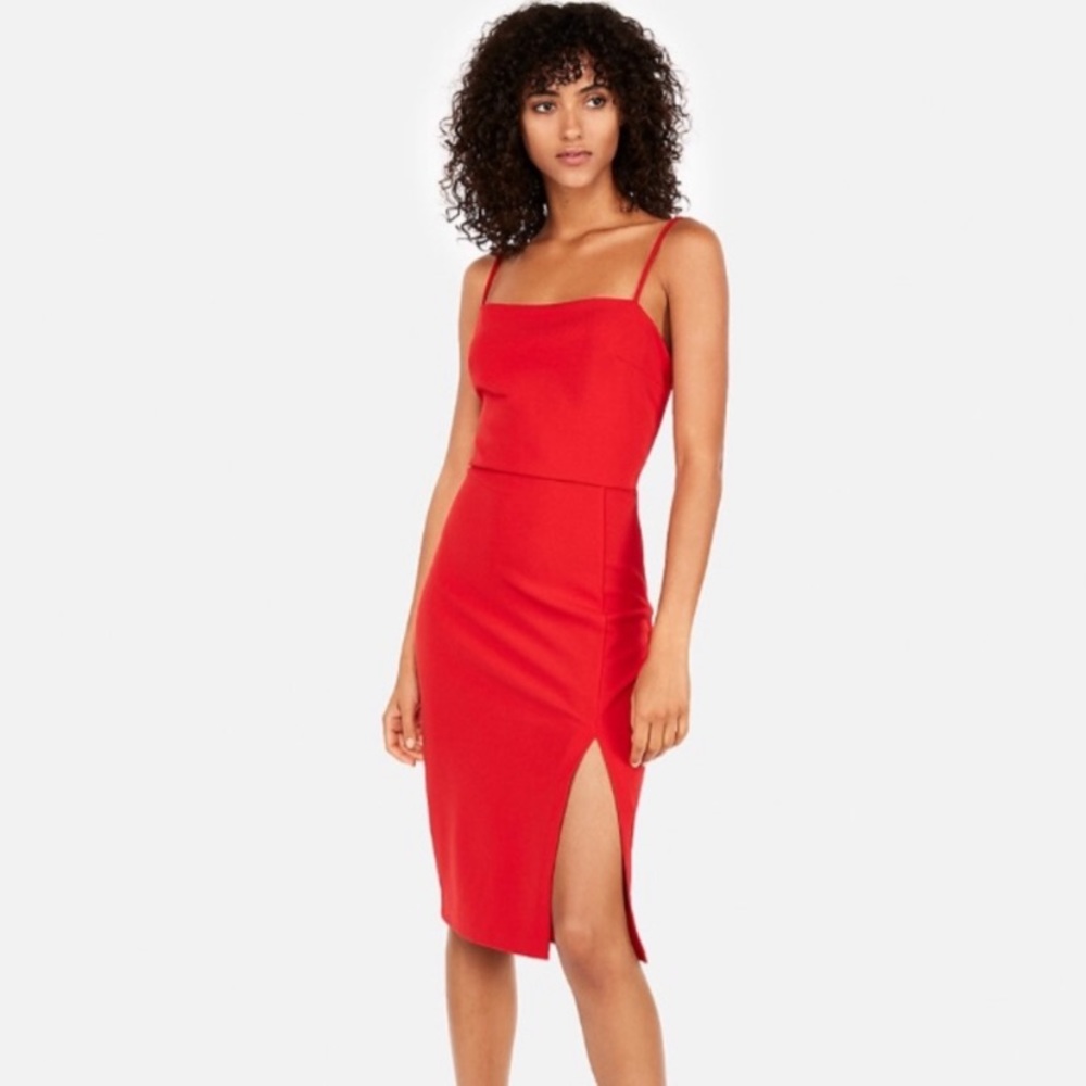 Express Dress Red Square Neck Slit Size 12